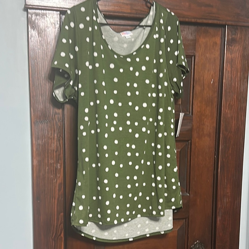 LuLaRoe Green and White Polka Dot Tee